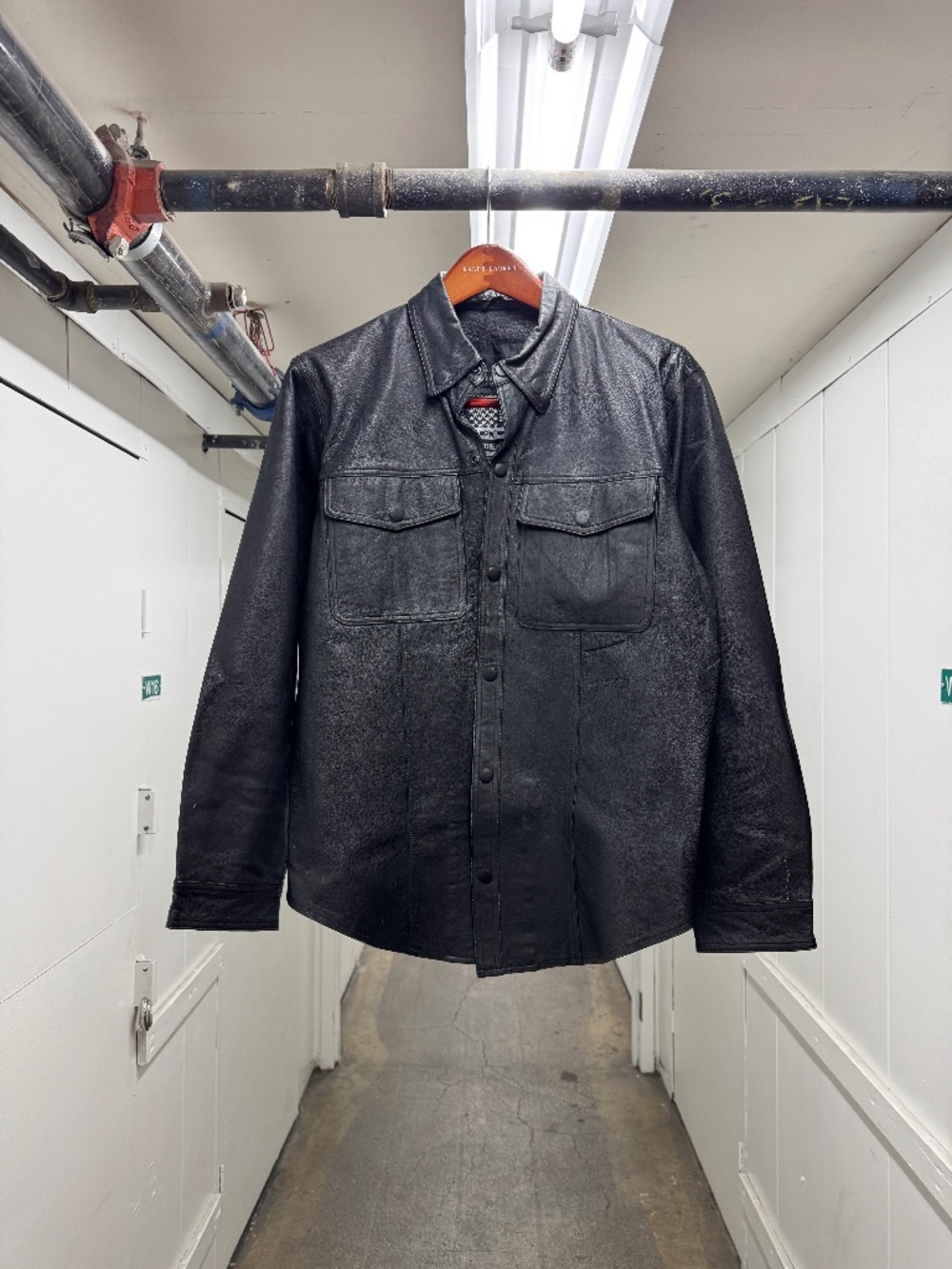Vintage Motorcycle Real Leather Lined Button Biker Shirt